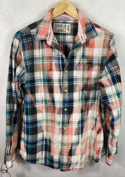 Vintage Green, Teal, Peach and White Flannel Size Medium