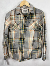 Vintage Grey, Teal, White and Gold Flannel Size Small