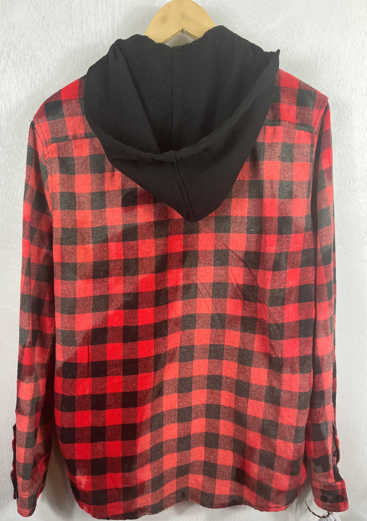 Vintage Red and Black Buffalo Check Flannel Hoodie Size Large