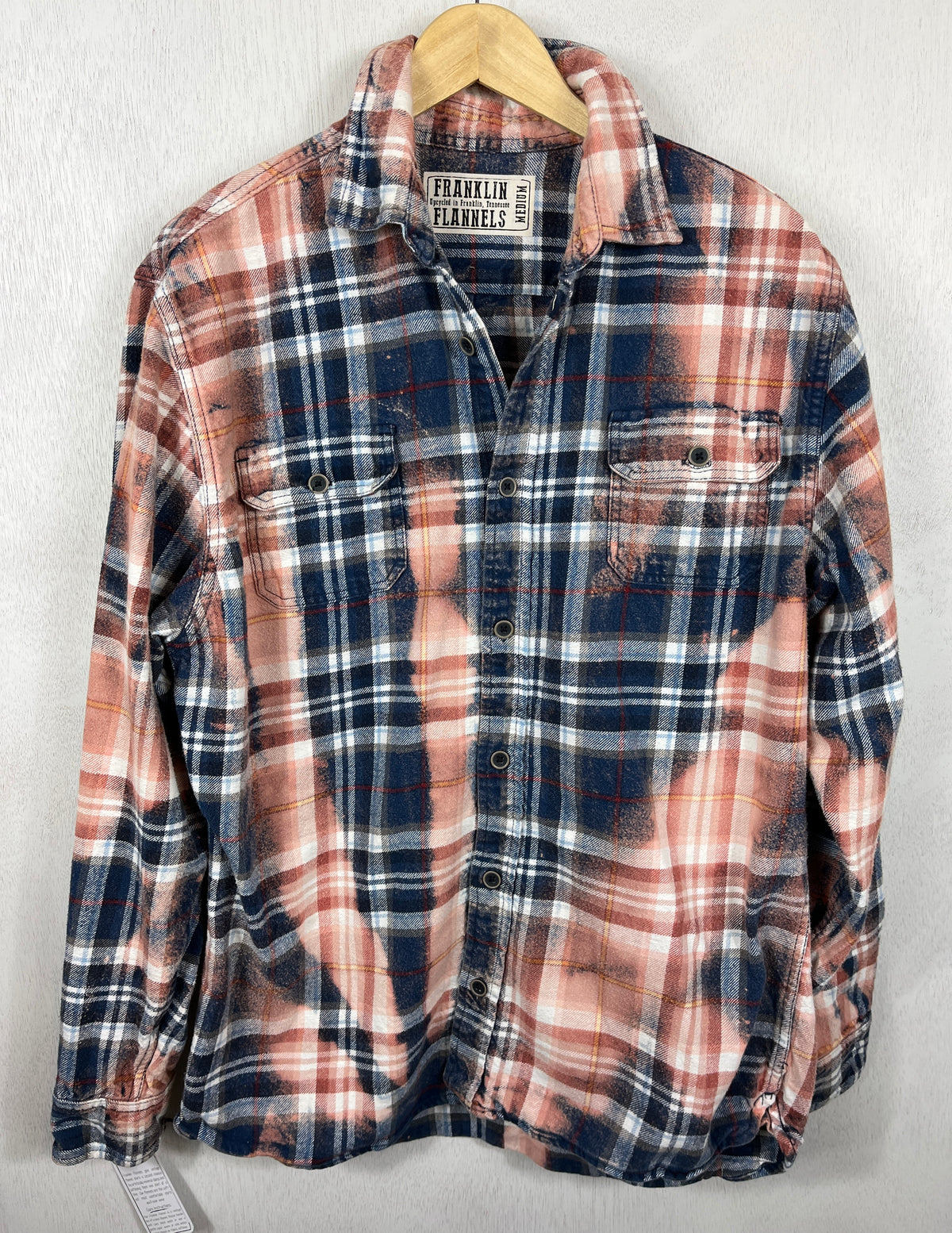 Vintage Navy Blue, Dusty Rose and White Flannel Jacket