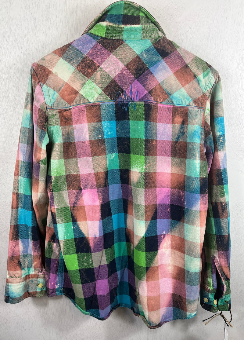 Vintage Pink, Lavender, Green and Black Flannel Size Small