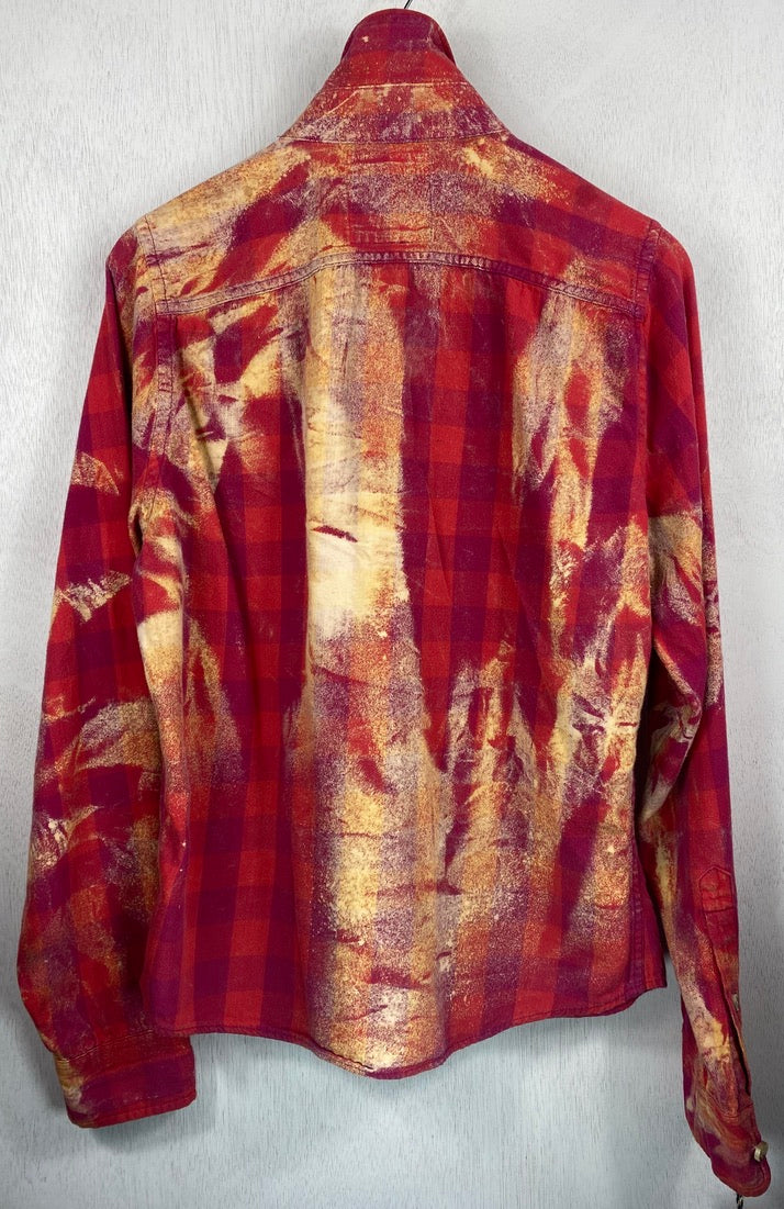 Vintage Red, Bright Pink and Gold Flannel Size Small