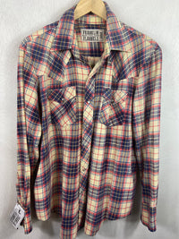 Vintage Retro Western Style Blue, Cream and Red Flannel Size Large