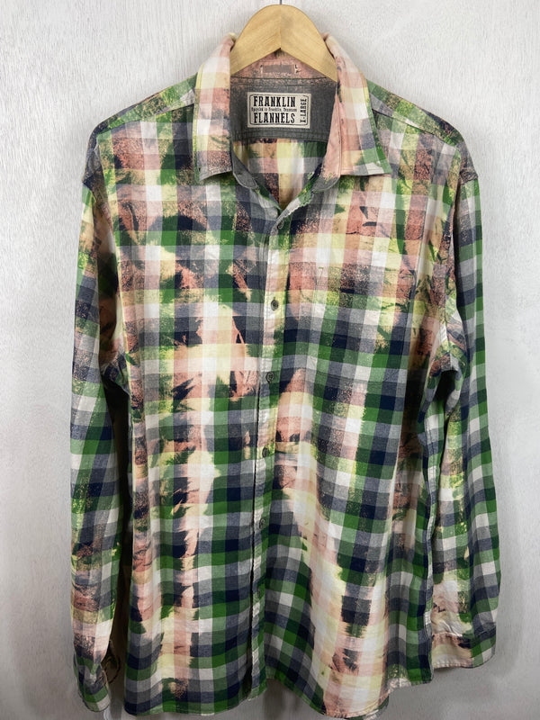 Vintage Green, Navy and Peach Lightweight Flannel Size XL
