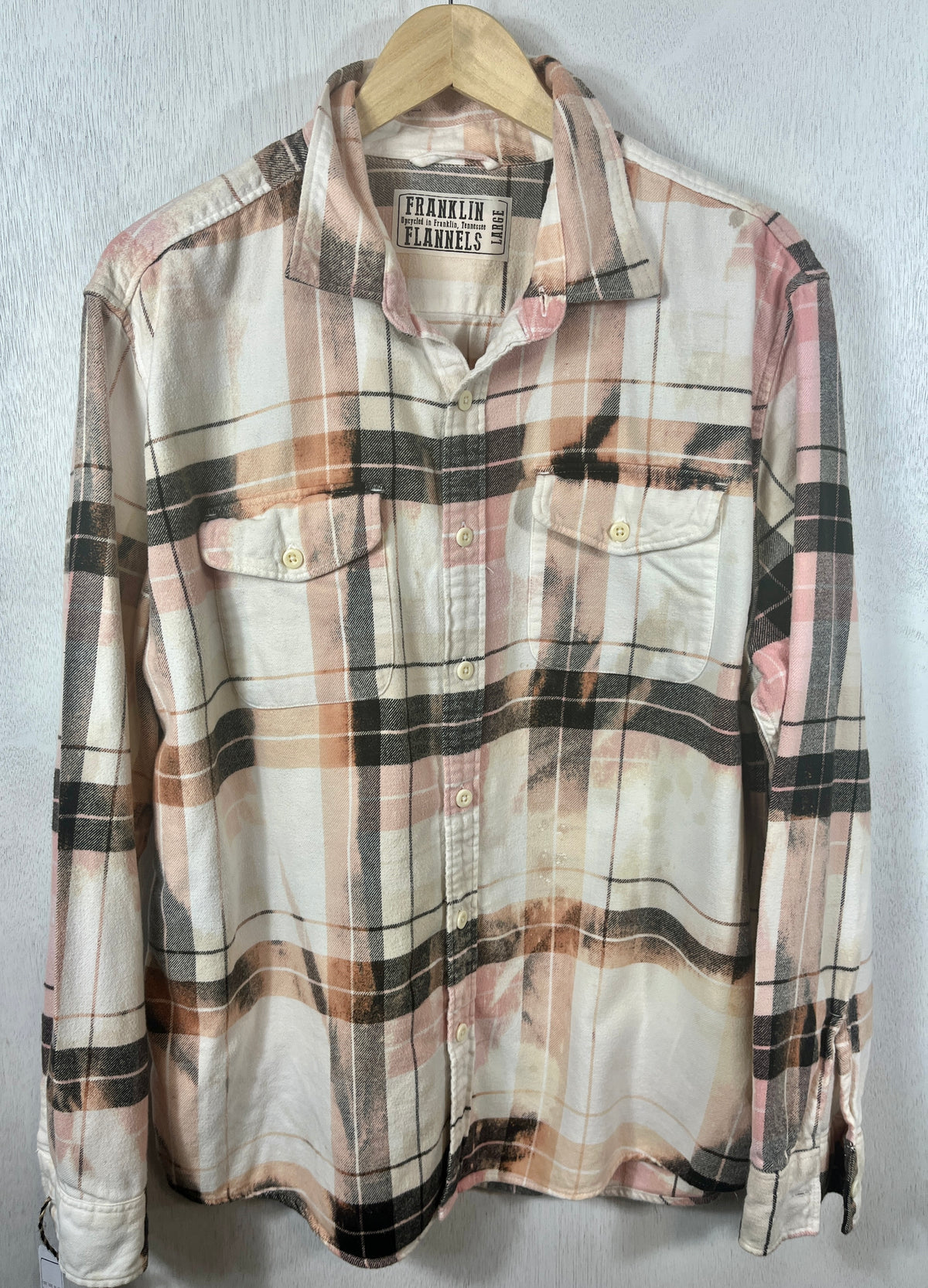Vintage Pink, Black, Cream and Peach Flannel Size Large
