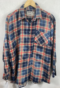 Vintage Retro Navy Blue, Red and Camel Flannel Size XL