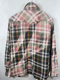 Vintage Western Style Green, Pink and White Flannel Size Medium