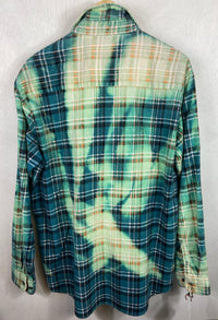 Vintage Turquoise, Seafoam Green and Navy Blue Flannel Size XL