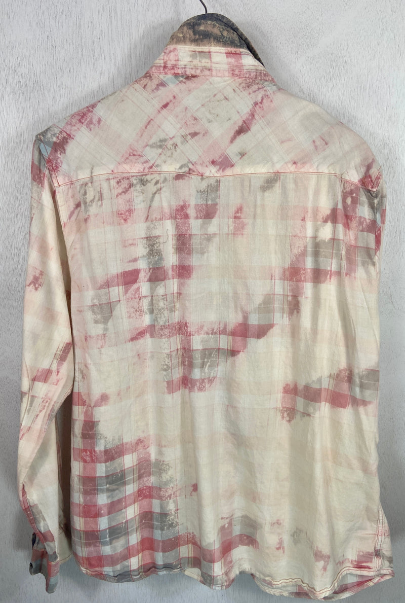Vintage Western Style Pink, Light Blue and Cream Flannel Size Medium