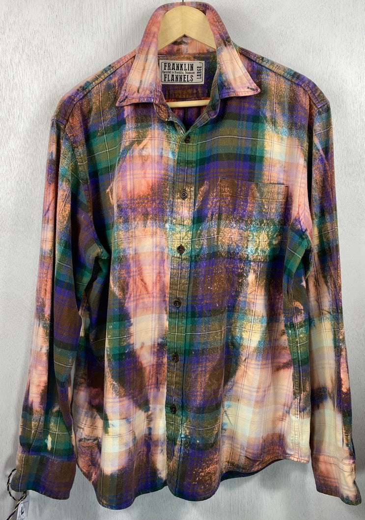 Vintage Green, Pink and Purple Flannel Size Large
