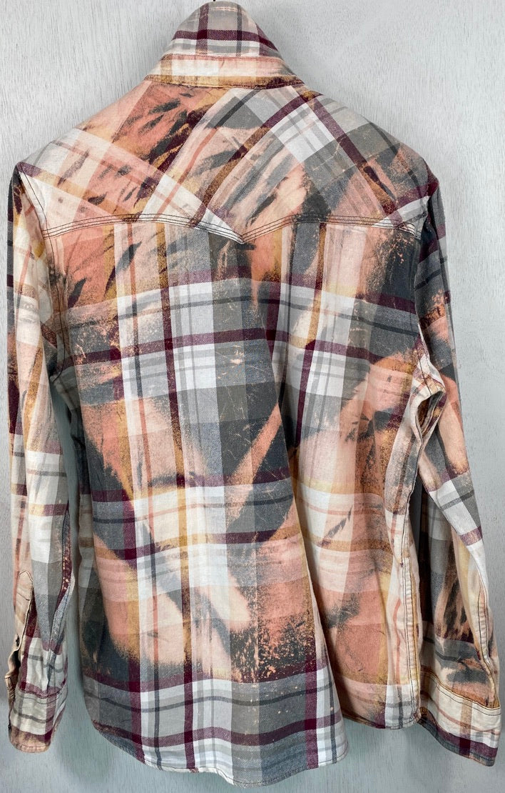 Vintage Western Style Pink, Grey and White Flannel Size Medium