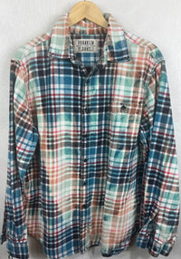 Vintage Turquoise, Peach and White Flannel Size Large