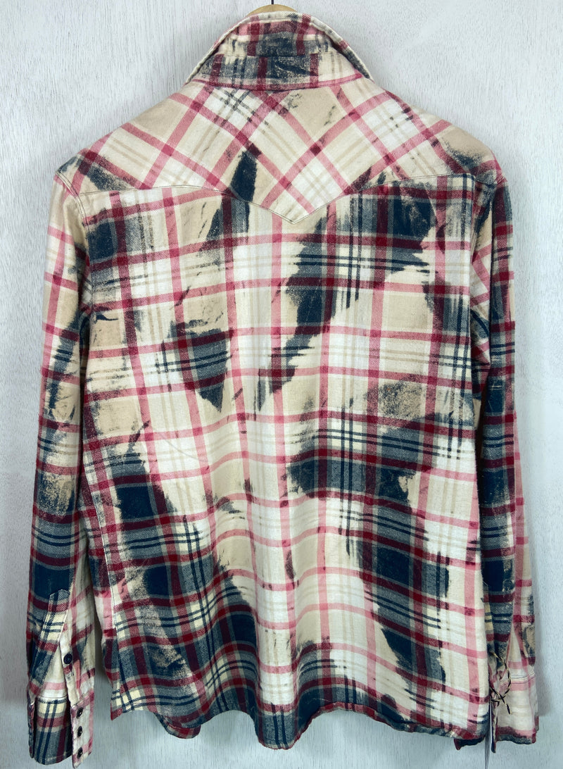 Vintage Western Style Teal, Pink and Cream Flannel Size Large