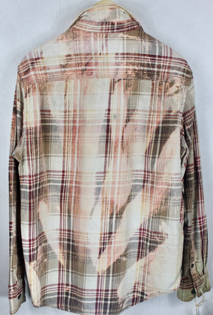 Vintage Brown, Burgundy, Cream and Peach Flannel Size Large