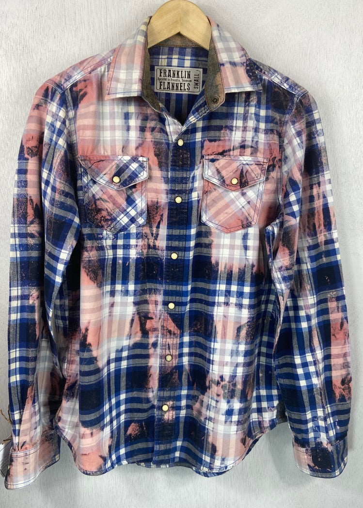 Vintage Western Style Blue, PInk and White Flannel Size Small