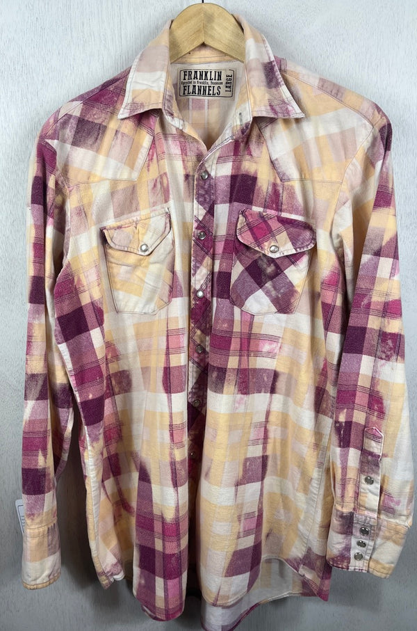 Vintage Western Style Pale Yellow and Mauve Flannel Size Large