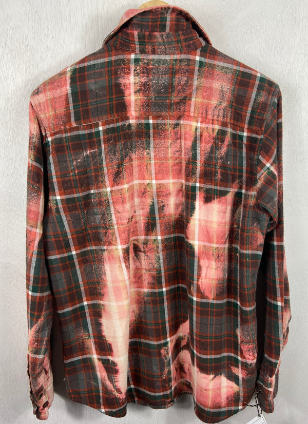 Vintage Green, Rust and Pink Flannel Size Medium