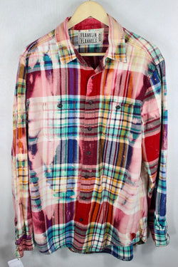 Vintage Pink, Red, Turquoise and Blue Flannel Size Medium