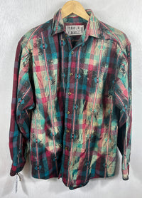 Vintage Turquoise, Teal, Pink and Black Flannel Size Large
