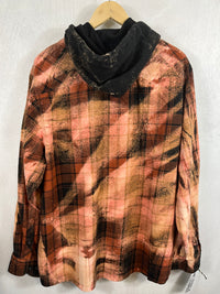 Vintage Rust, Peach and Black Flannel Hoodie Size XL