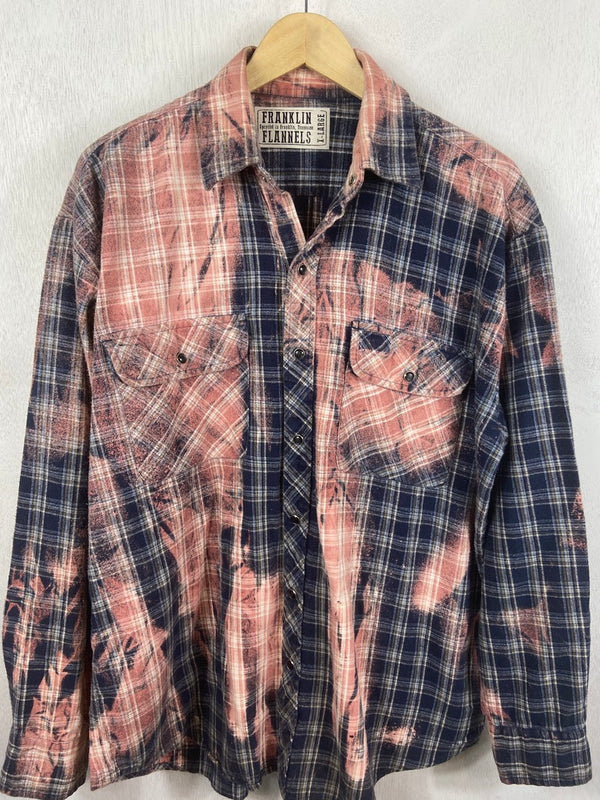 Vintage Western Style Navy Blue, Rose and White Flannel Size XL