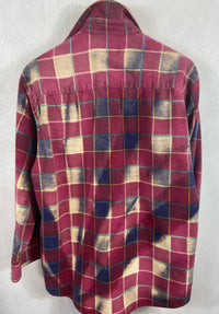 Vintage Western Style Burgundy, Navy and Cream Flannel Size Large
