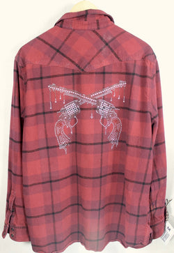 Fanciful Vintage Western Style Flannel with Pistols Size Medium