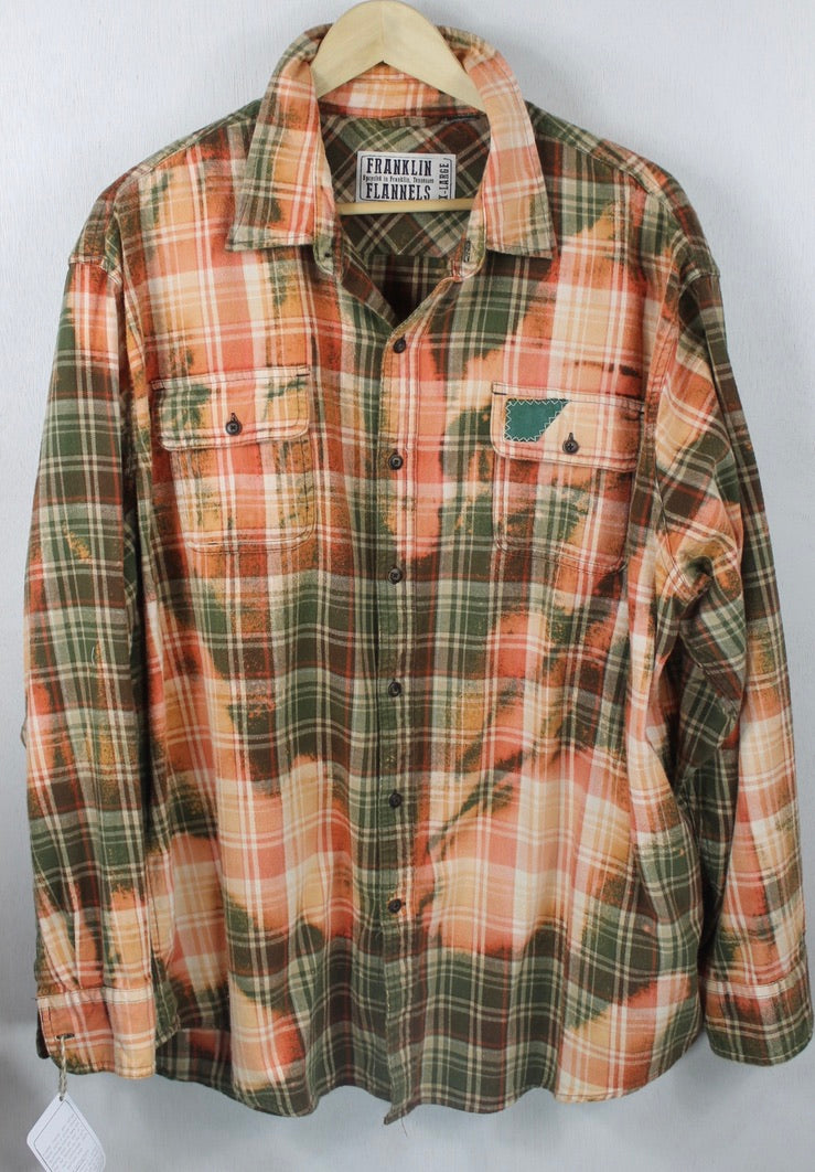 Vintage Army Green, Orange and Coral Flannel Size XL