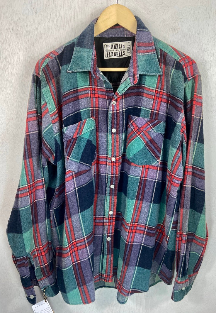Vintage Retro Green, Navy Blue and Red Flannel Size Large