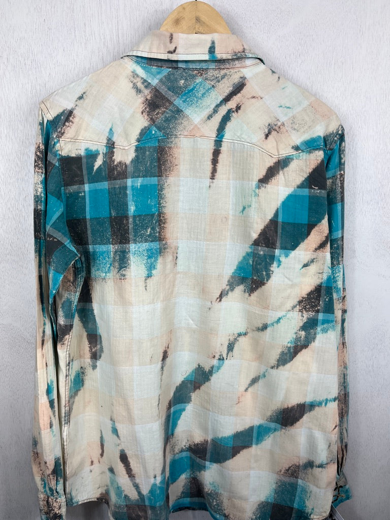 Vintage Western Style Turquoise, Cream and Charcoal Lightweight Cotton Size Medium