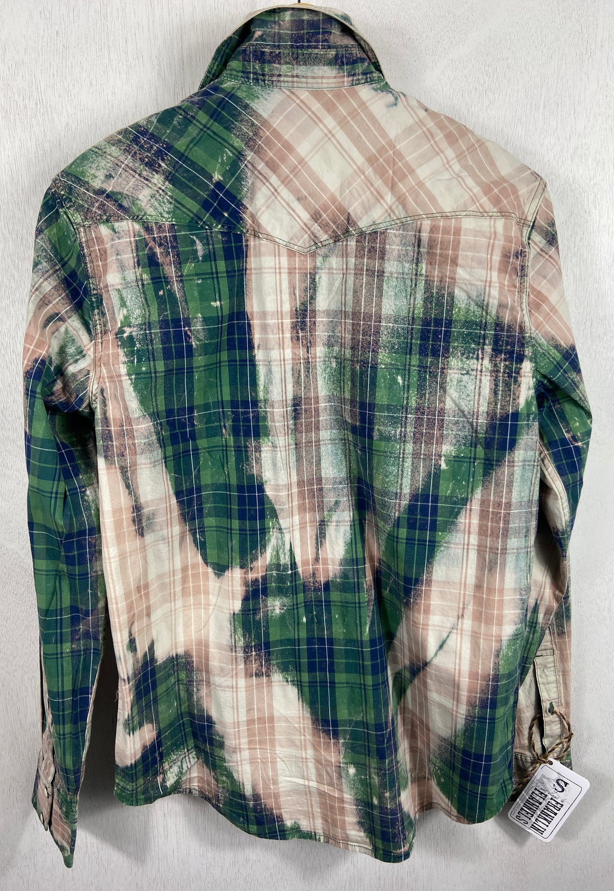 Vintage Western Style Green, Navy Blue and Light Pink Cotton Size Small