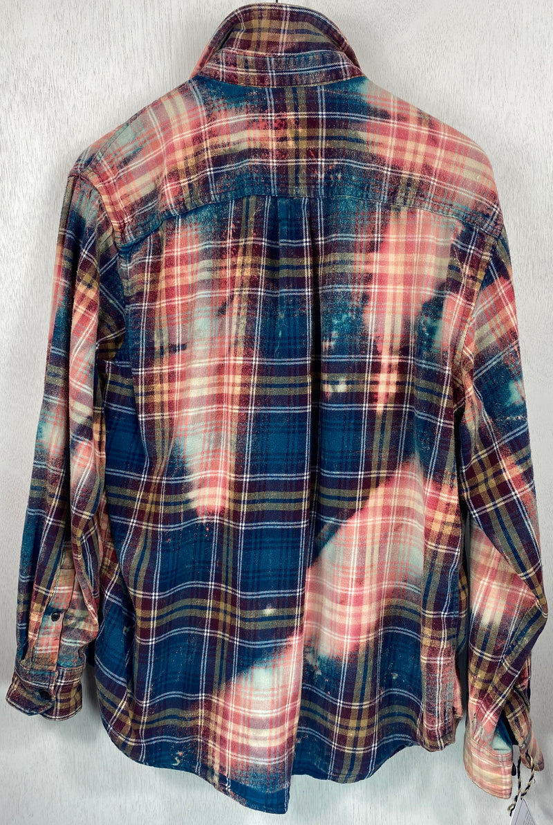 Vintage Teal Blue and Pink Flannel Size Medium