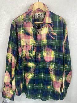 Vintage Green, Yellow and Pink Flannel Size Large