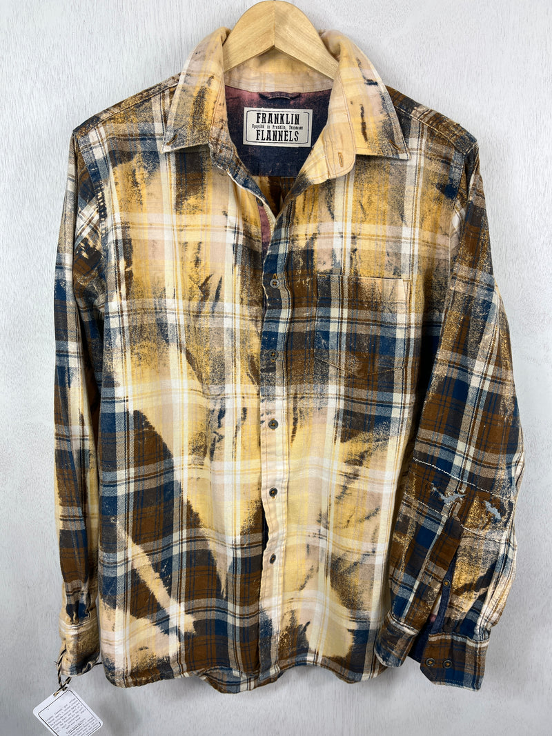 Vintage Brown, Light Yellow, Blue and White Flannel Size Large