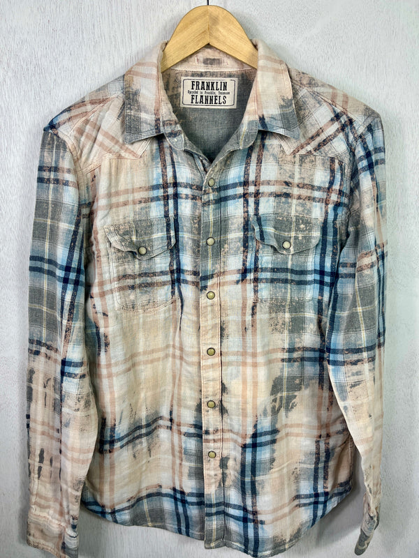 Vintage Western Style Sage, Light Blue and Cream Lightweight Cotton Size Small