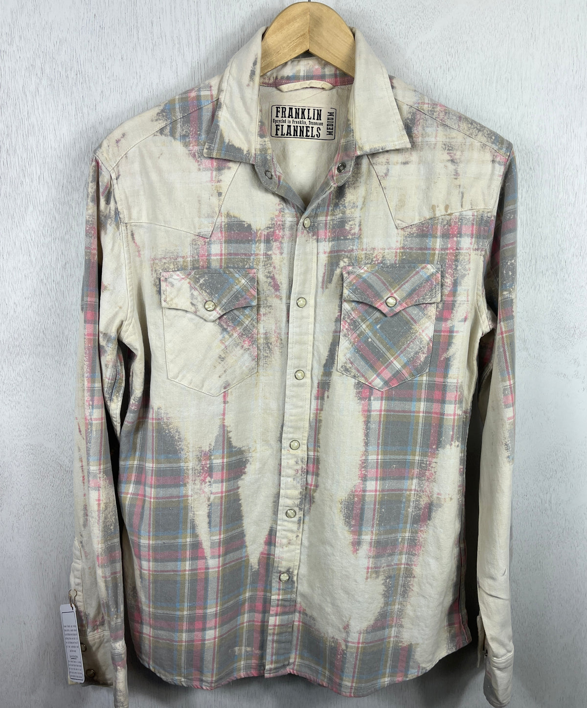 Vintage Western Style Cream, Grey and Pink Flannel Size Medium