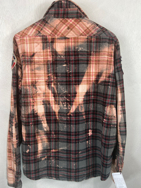 Vintage Western Style Grey, Dusty Rose and Peach Flannel Size Medium