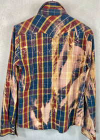 Vintage Western Style Blue, Light Pink and Yellow Flannel Size Small