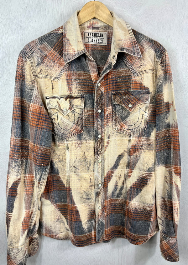 Vintage Western Style Orange, Cream and Grey Flannel Size Large
