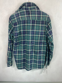 Vintage Retro Green, Navy Blue and White Flannel Size Medium