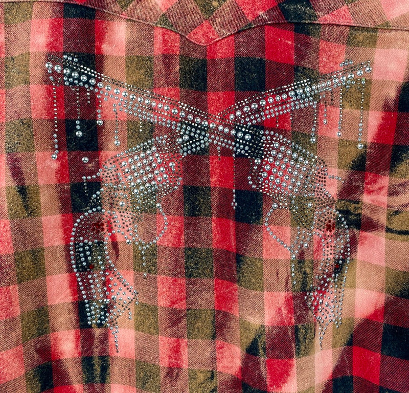 Fanciful Western Style Red and Black Flannel with Pistols Size Small