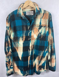 Vintage Turquoise, Black and Peach Flannel Size Large