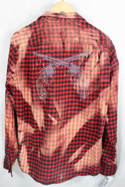 Fanciful Vintage Red and Black Check Flannel with Pistols Size Small