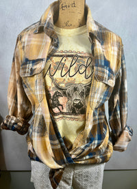 Vintage Yellow, Navy Blue, White and Brown Flannel Size Medium