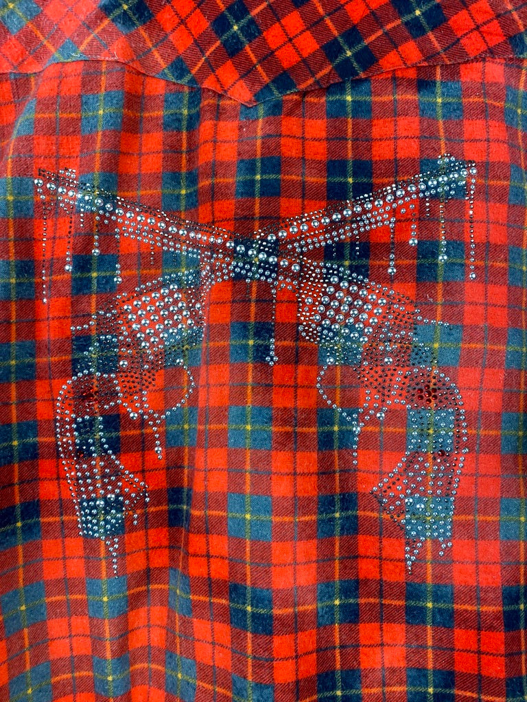 Fanciful Western Style Red and Black Flannel with Pistols Size Large