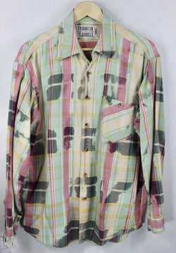 Vintage Mint Green, Pale Yellow and Light Red Flannel Size Large
