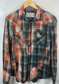 Vintage Western Style Blue, Rust and Yellow Flannel Size Large