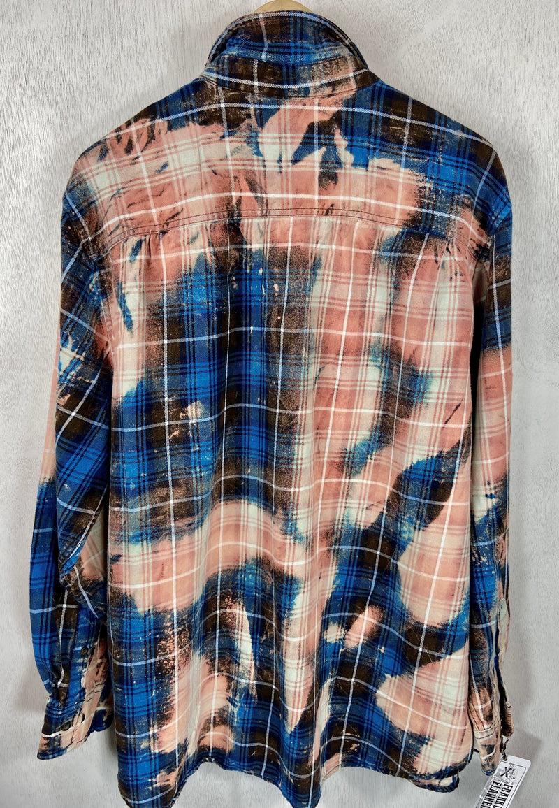 Vintage Royal Blue, Cream and Pink Flannel Size XL