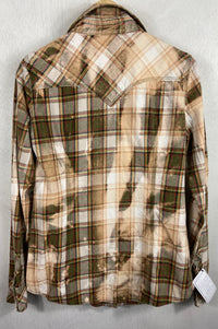 Vintage Western Style Army Green, Cream and White Flannel Size Medium