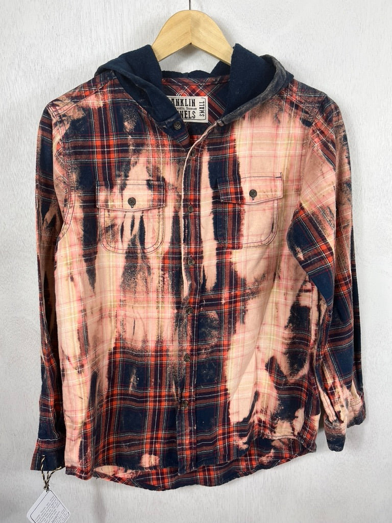 Vintage Red, Navy and Peach Flannel Hoodie Size Small